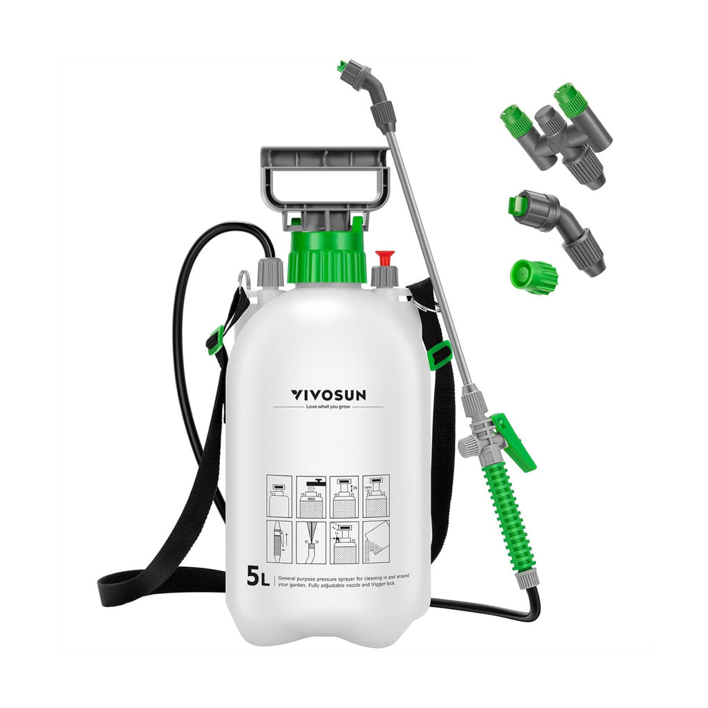 VIVOSUN 1.35 Gal/5L Pump Sprayer, Garden Water Sprayer | for Plants, Weeds & Lawn Care, with 3 Nozzles, 50'' Long Hose