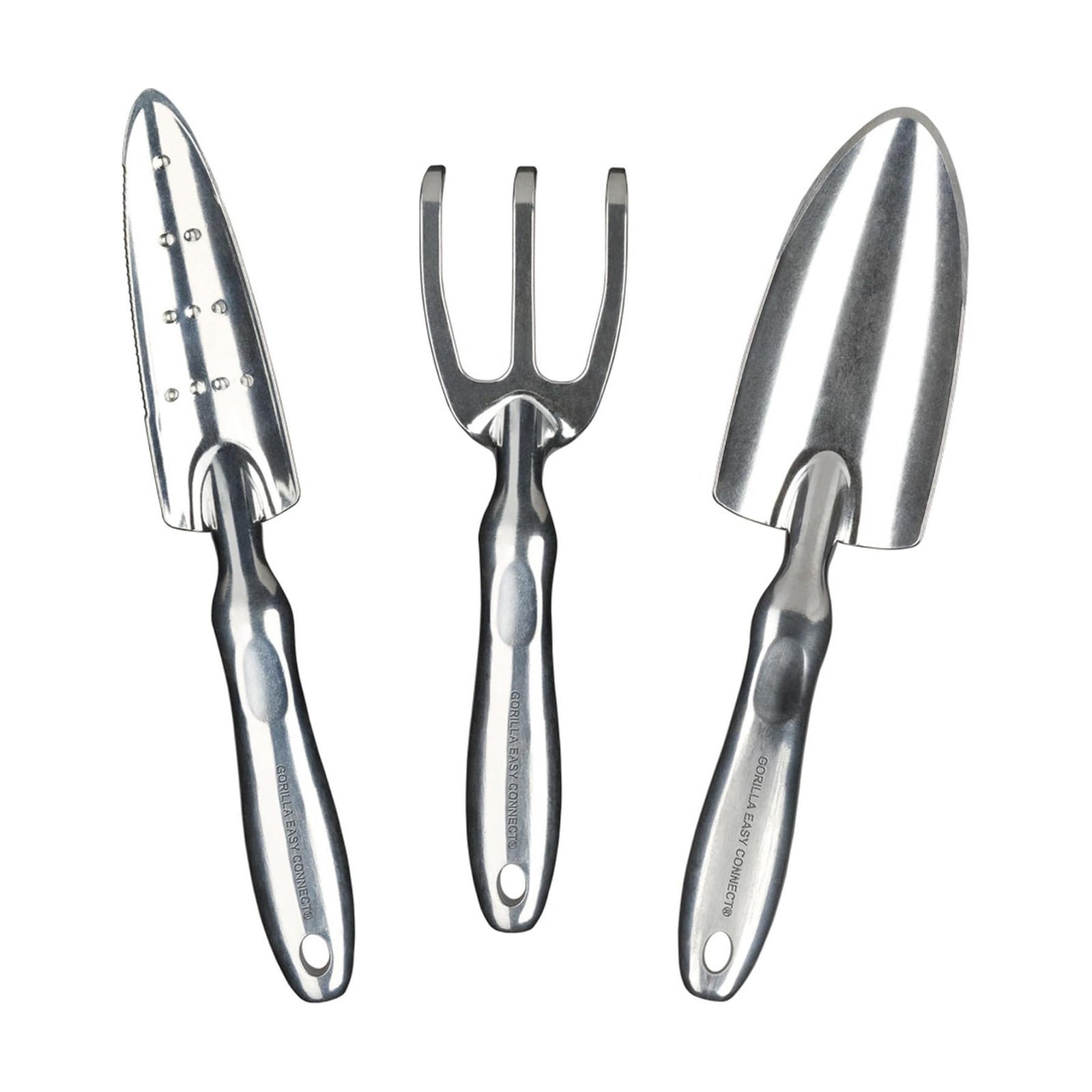 Heavy Duty Garden Tools with Digging Trowel, Transplant Trowel and Cultivator Hand Rake Solid One Piece Cast Aluminum
