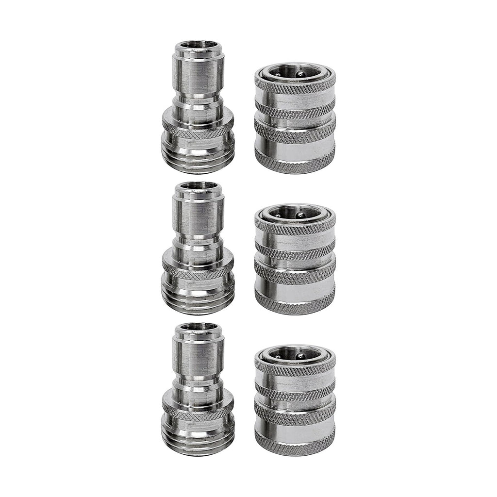 MTM Hydro Pressure Washer Garden Hose Adapter Set, 6 Piece, 3x3 | Kit with 3/4 in Quick Connect Fittings, Stainless