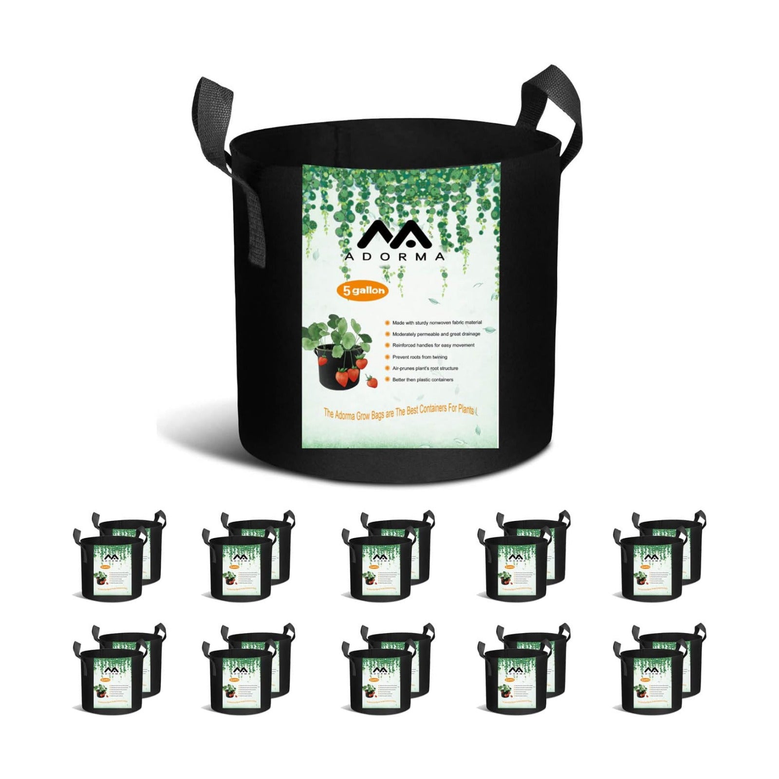 20-Pack 5 Gallon Grow Bags, Heavy Duty Aeration Fabric Pots with Handles,300G Thickened Nonwoven Pots for