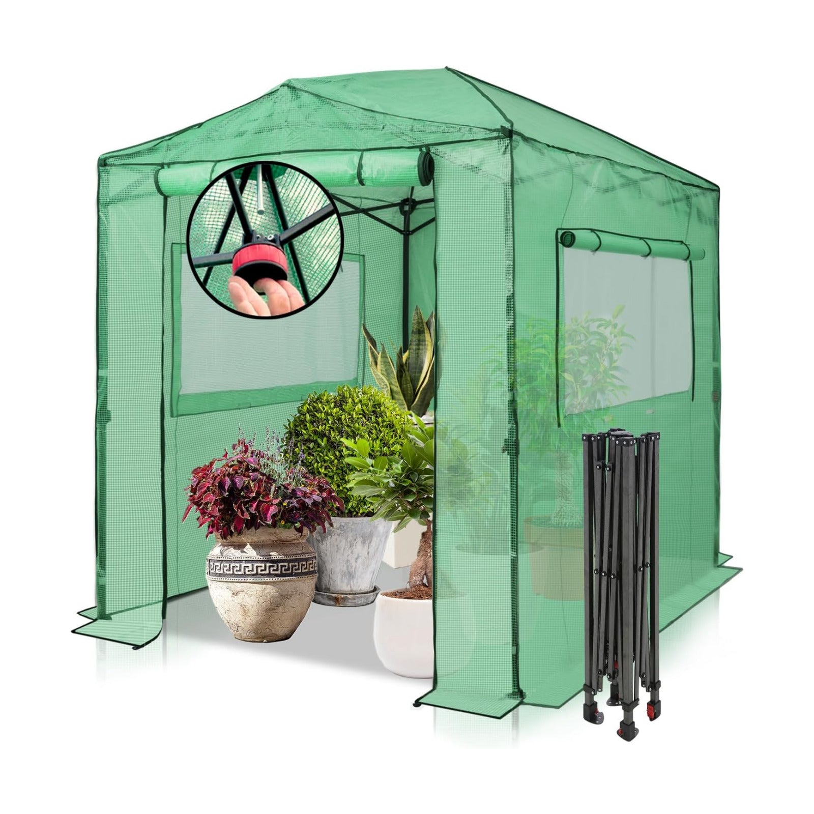 EAGLE PEAK 8x6 Easy Setup Pop Up Greenhouse, Clear/Green | Walk-In Greenhouses for Outdoors, Green House for Winter