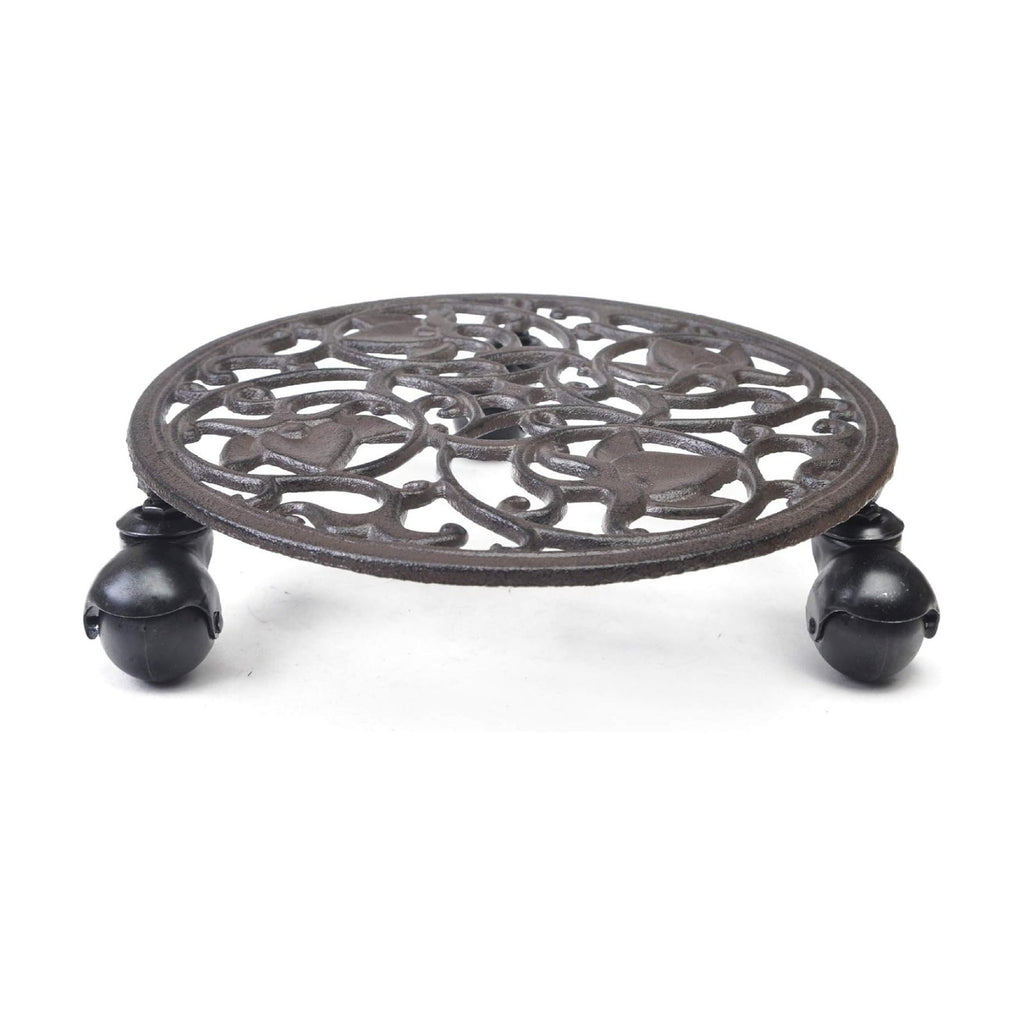Fasmov Rose Cast Iron Plant Stand Plant Pallet Caddy Plant Pot with Heavy Duty Wheels Indoor Outdoor Planter Trolley