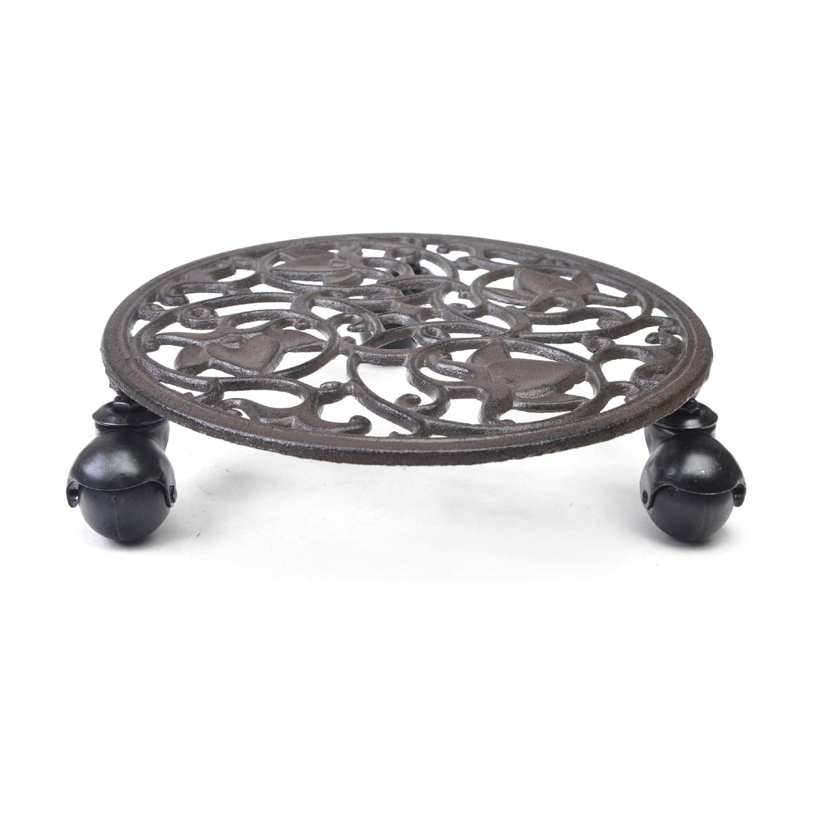 Fasmov Rose Cast Iron Plant Stand Plant Pallet Caddy Plant Pot with Heavy Duty Wheels Indoor Outdoor Planter Trolley