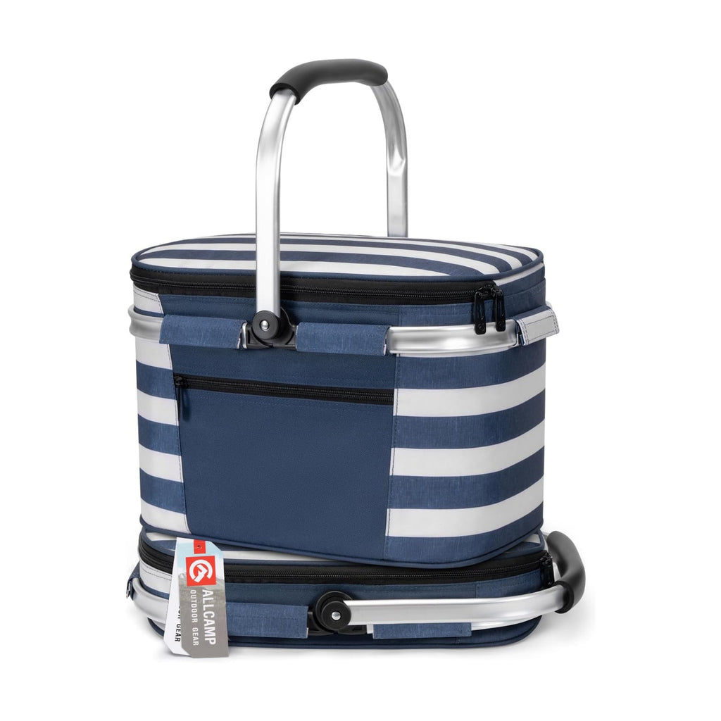 ALLCAMP Picnic Basket, 22L Insulated Cooler Foldable, Thick, Blue White | Tri-layer insulation, foldable flat, thick