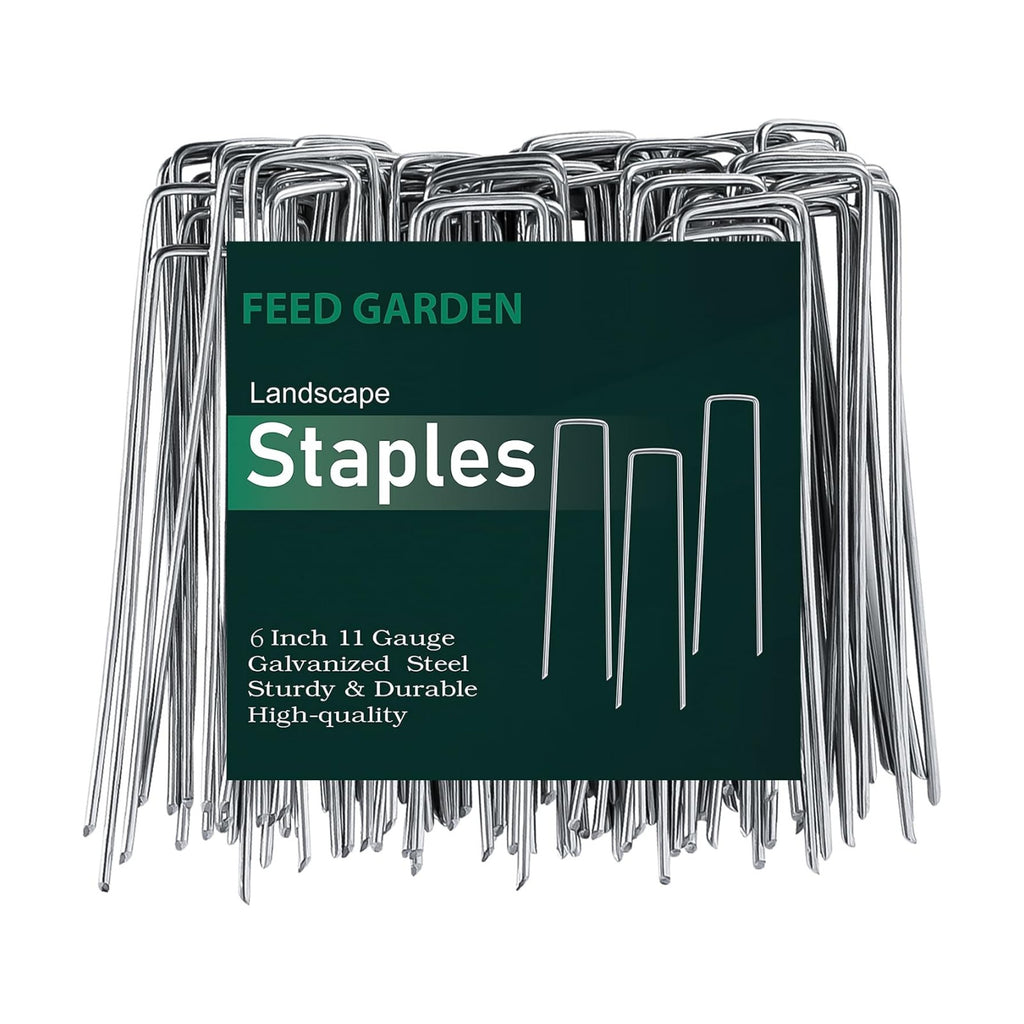 FEED GARDEN 6 Inch 50 Pack Hot-dip Galvanized Landscape Staples Plant Cover Spikes 11 Gauge Tent Stakes Garden Stakes Landscaping Fabric SOD Pins Yard Pins for Decoration Weed Barrier Fabric