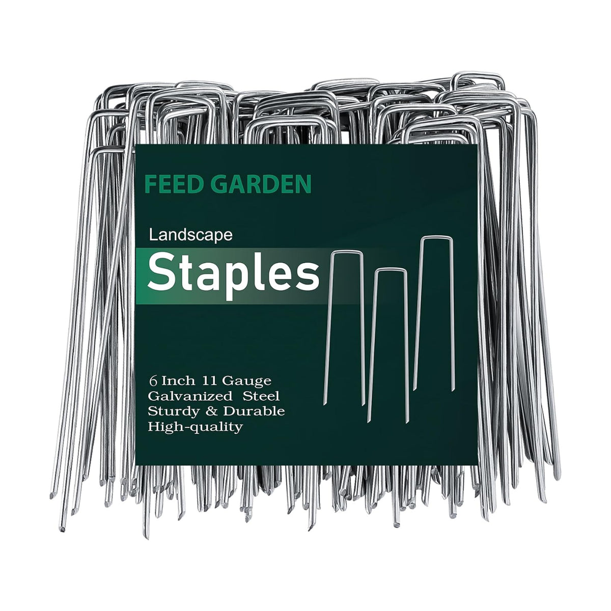 FEED GARDEN 6 Inch 50 Pack Hot-dip Galvanized Landscape Staples Plant Cover Spikes 11 Gauge Tent Stakes Garden Stakes Landscaping Fabric SOD Pins Yard Pins for Decoration Weed Barrier Fabric