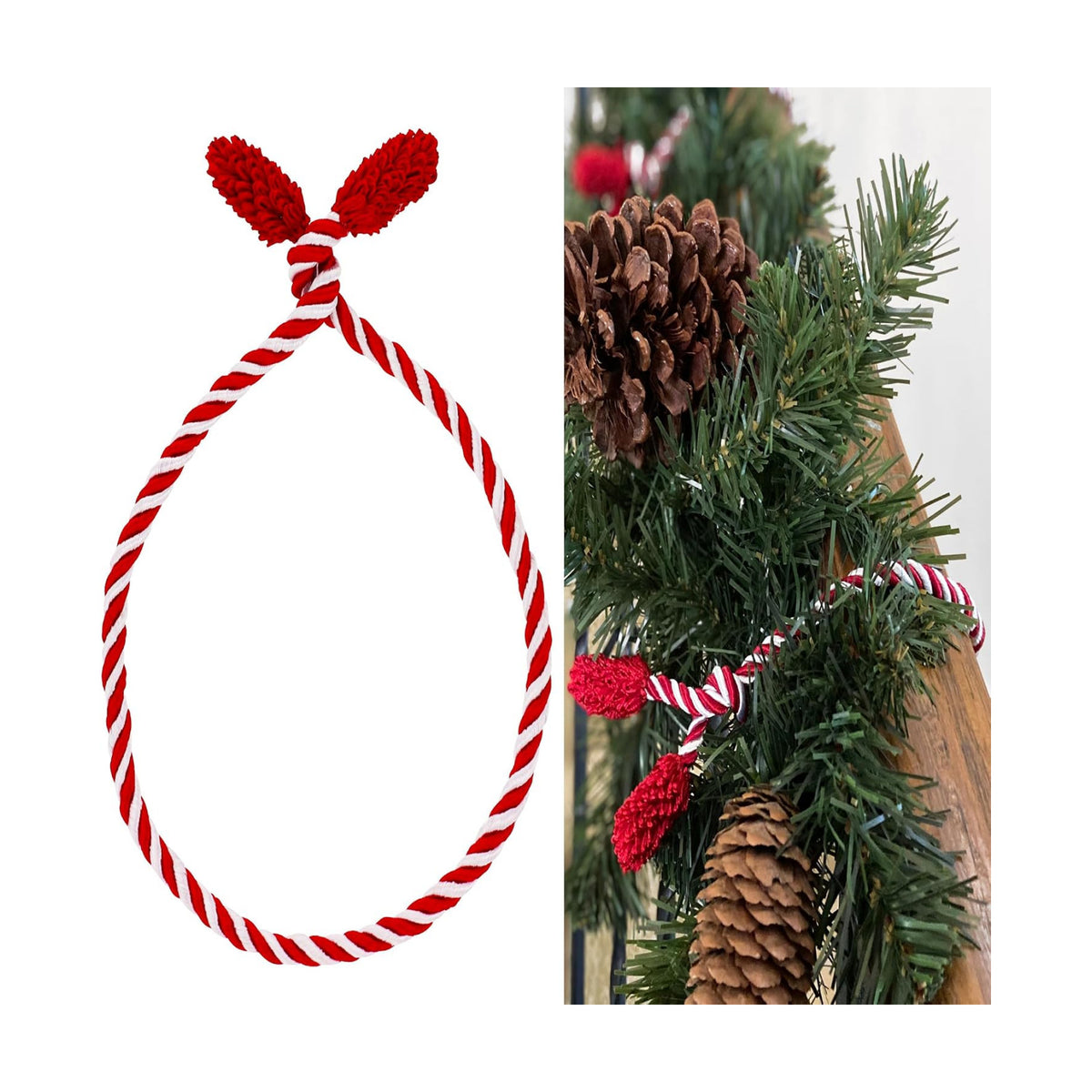 Haute Decor Decorative Twist Ties, 6 Pack, 20 inches (Red/White) - Hang Garland, Lights, Decorations