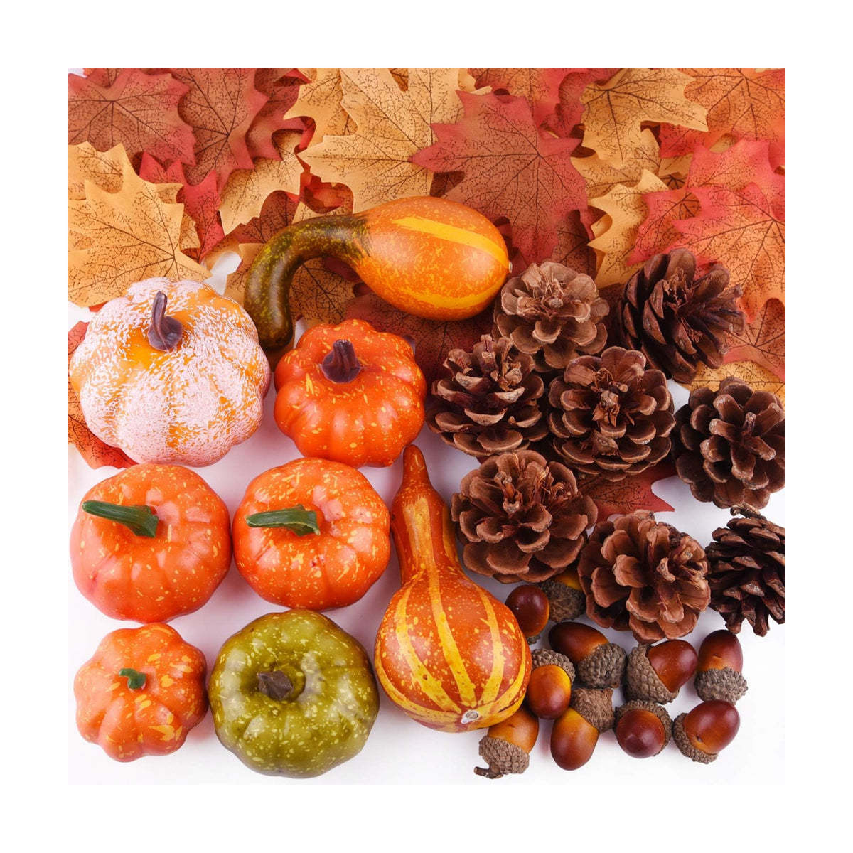 FEPITO 56 Pcs Autumn Mini Pumpkins Pine Cones for Thanksgiving Decorations