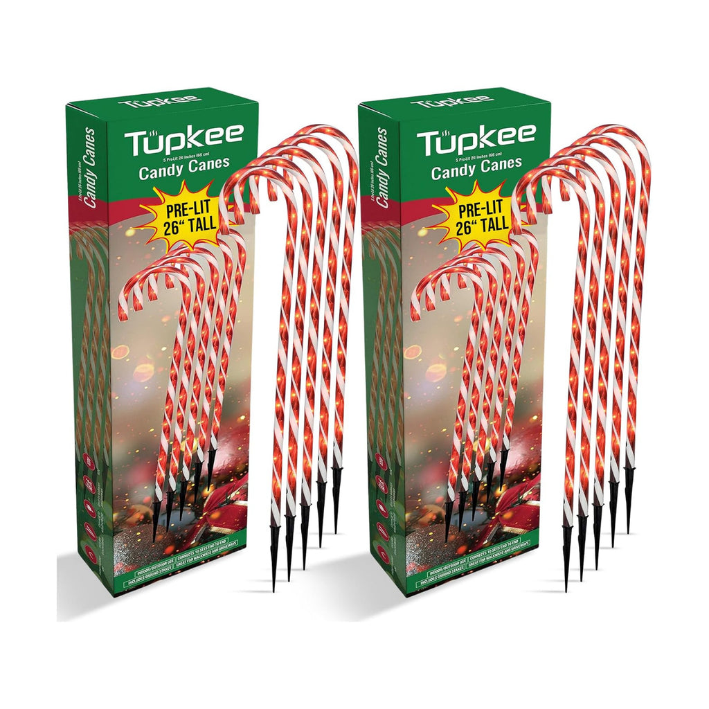 Pre-Lit Candy Cane Decorations -Pathway Christmas Lights, 26-Inches Tall (66 cm), Set of 5, Outdoor Christmas Decorations Yard Candycane Peppermint Lights - 2 Pack (Total 10 Lights)
