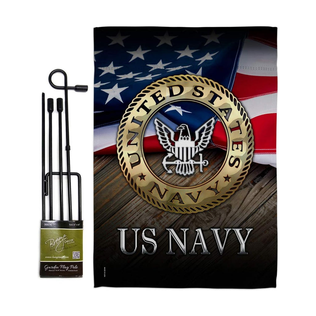 US Navy Garden Flag - Set with Stand Armed Forces USN Seabee United State American Military Veteran Retire Official