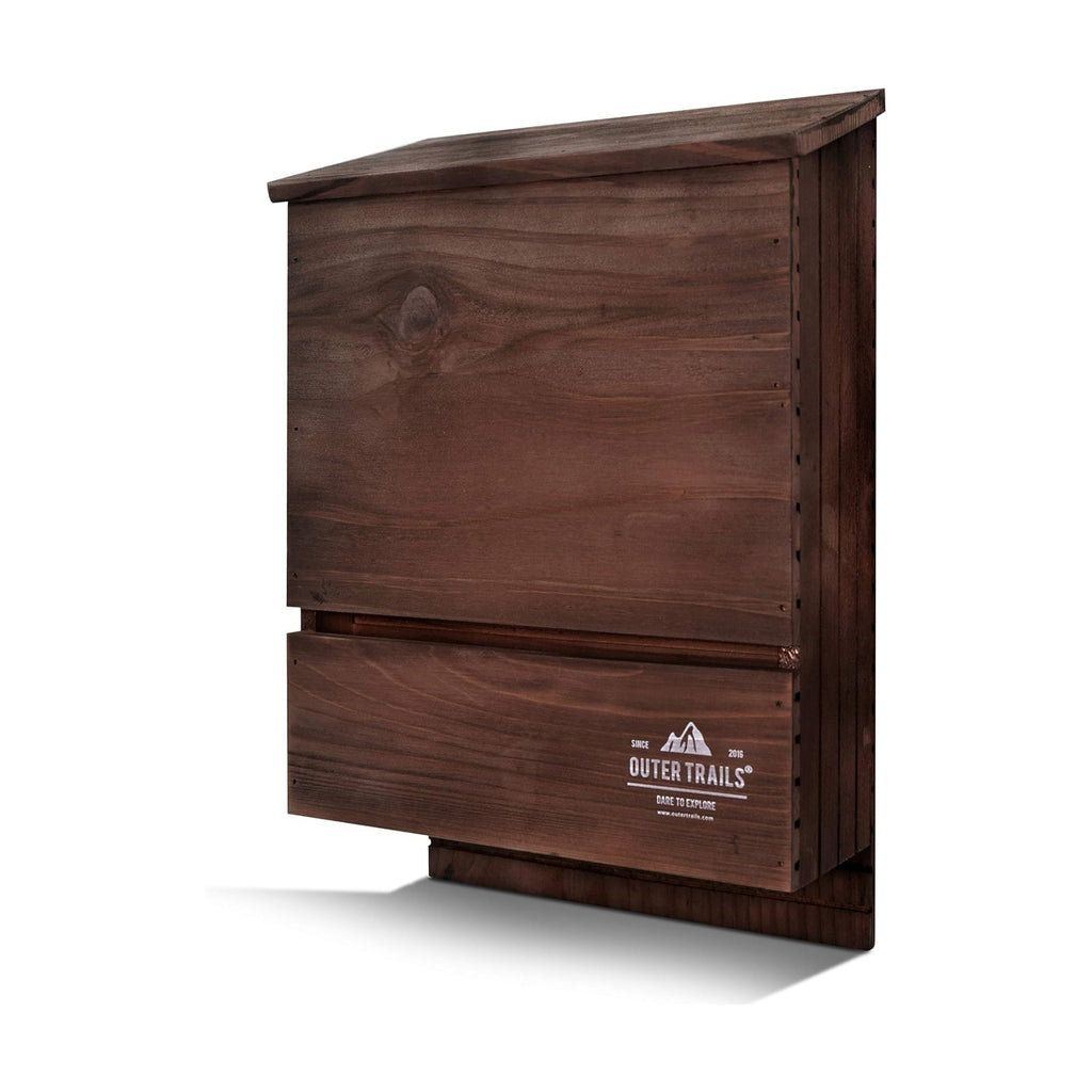 Bat House for Outdoors, Japanese Cedar, 3 Chamber, Brown | Premium Japanese cedar bat house in brown; three grooved