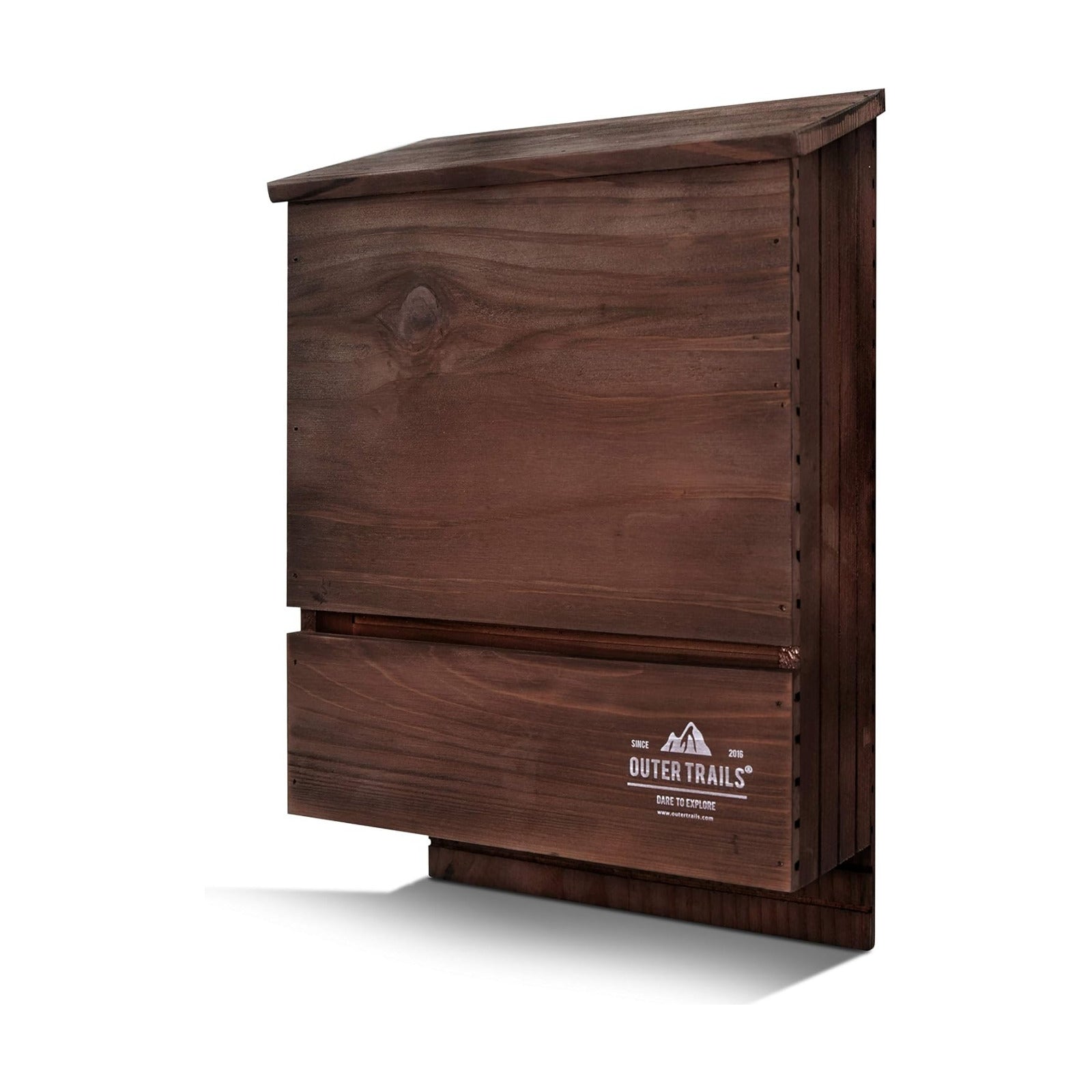 Bat House for Outdoors, Japanese Cedar, 3 Chamber, Brown | Premium Japanese cedar bat house in brown; three grooved