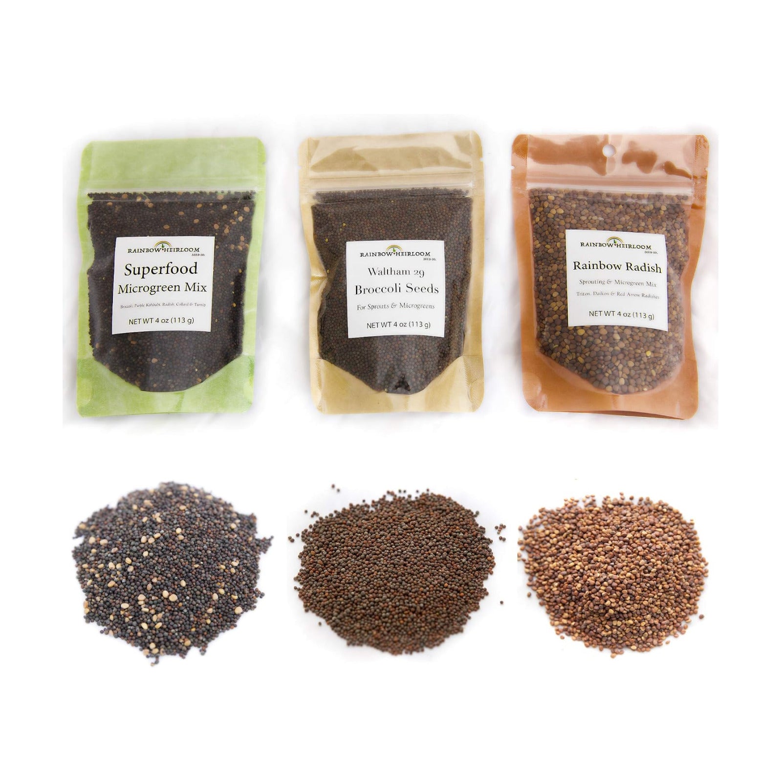 Heirloom Sprouting & Microgreen Seed Variety Pack | Contains Waltham 29 Broccoli Sprouting Seeds, Rainbow Radish