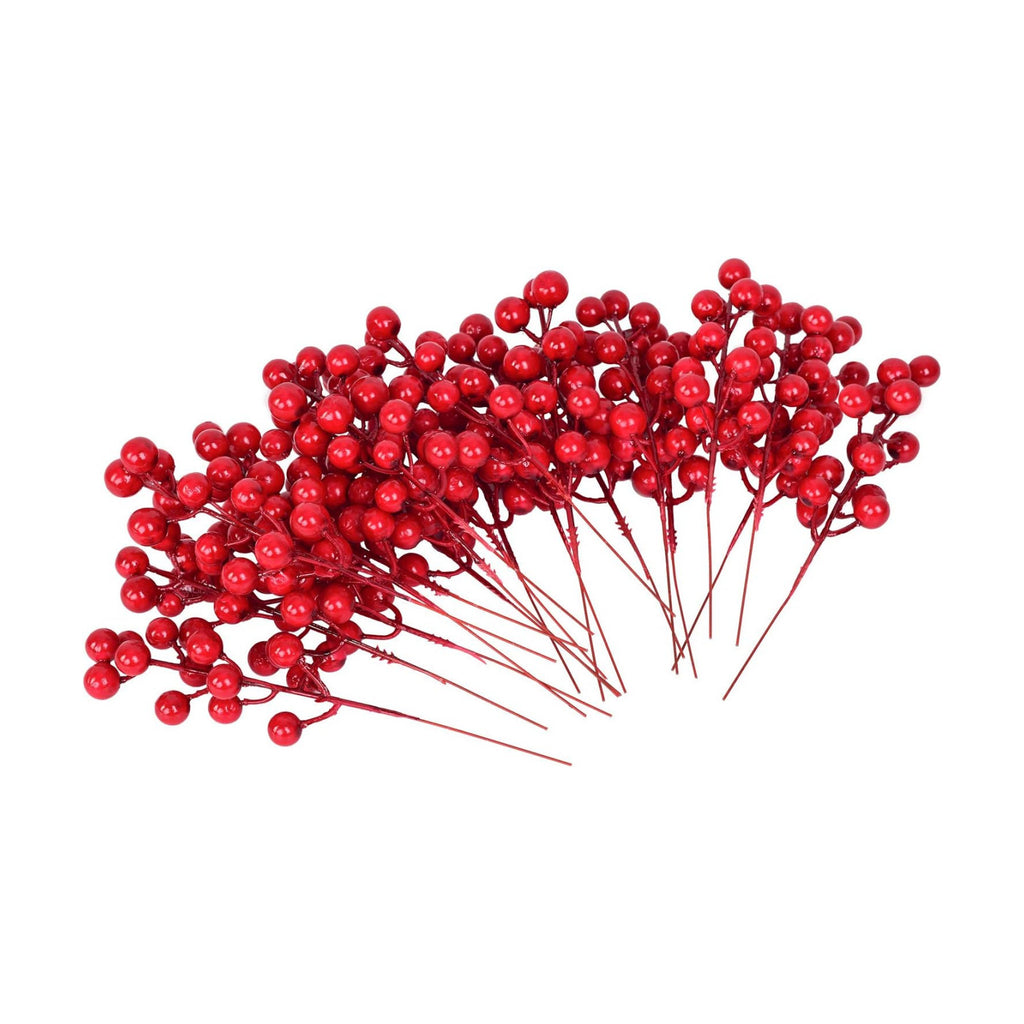 Lvydec 30pcs Artificial Red Berry Picks - Christmas Holly Berry Branches Red Berry Stems for Holiday Home Decor and Crafts