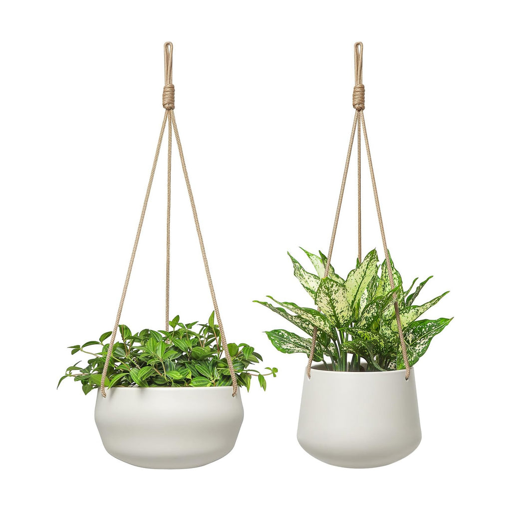 Mkono Ceramic Hanging Planters for Indoor Plants, 8" Shallow & 6" Deep 2Pcs | Modern Minimalist Plant Pots, Geometric