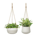 Mkono Ceramic Hanging Planters for Indoor Plants, 8" Shallow & 6" Deep 2Pcs | Modern Minimalist Plant Pots, Geometric