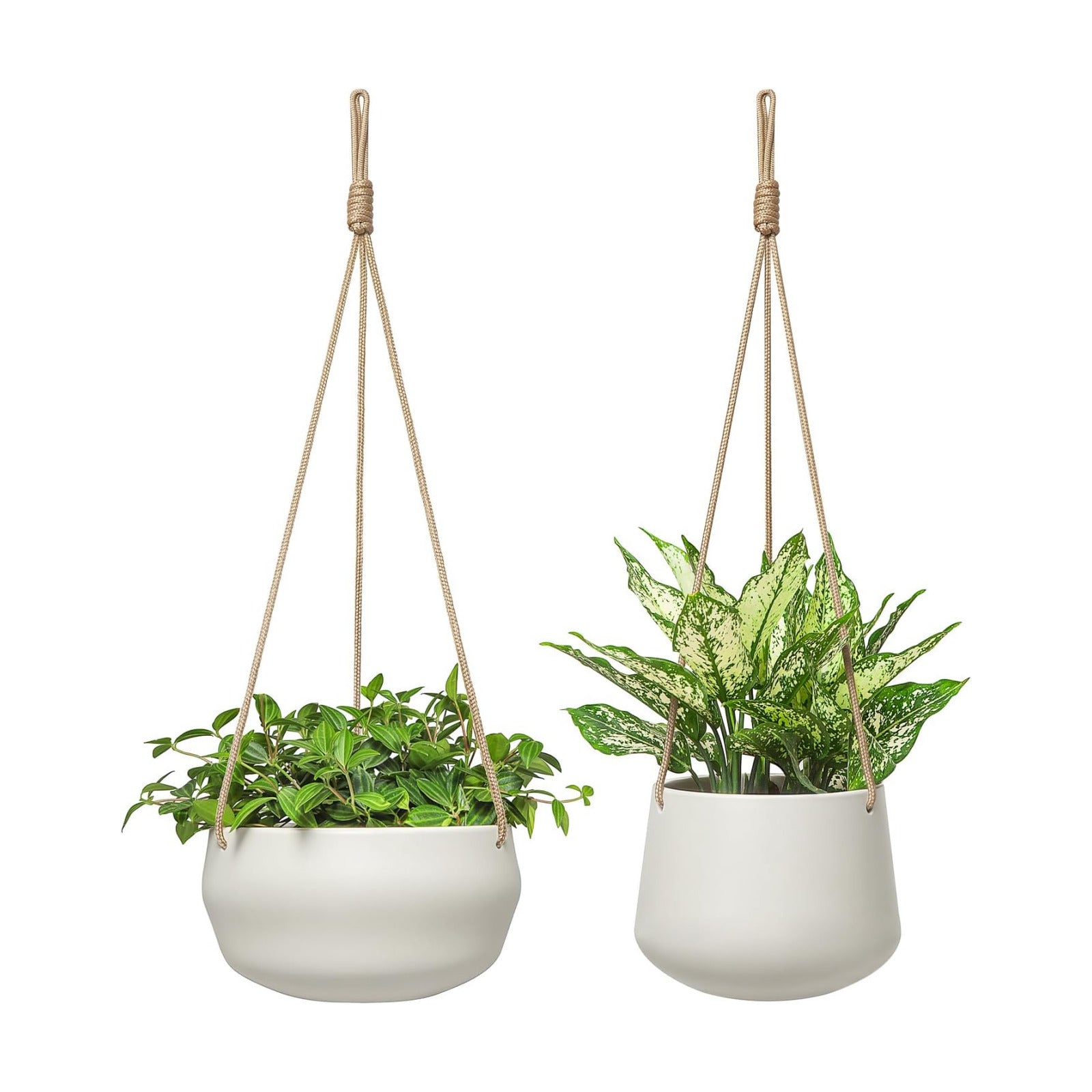 Mkono Ceramic Hanging Planters for Indoor Plants, 8" Shallow & 6" Deep 2Pcs | Modern Minimalist Plant Pots, Geometric