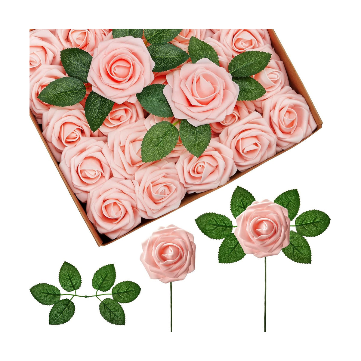 InnoGear Fake Roses 50 Pcs Blush Pink Flowers Artificial Faux Foam Floral