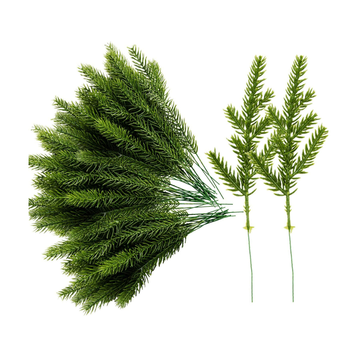 Alpurple 60 Packs Artificial Pine Needles Branches Garland- 6.7 x 2 Inch Green Plants Pine Needles, Fake Greenery Pines Picks for DIY Garland Wreath Christmas Embellishing & Home Garden