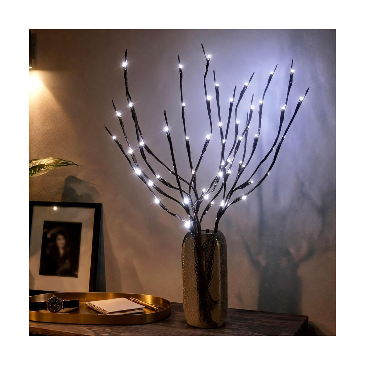 AMARS 2 Pack Lighted Branches Lights Battery Operated Twig Willow Decorative LED Branch for Vase Home Decoration 20leds (White)