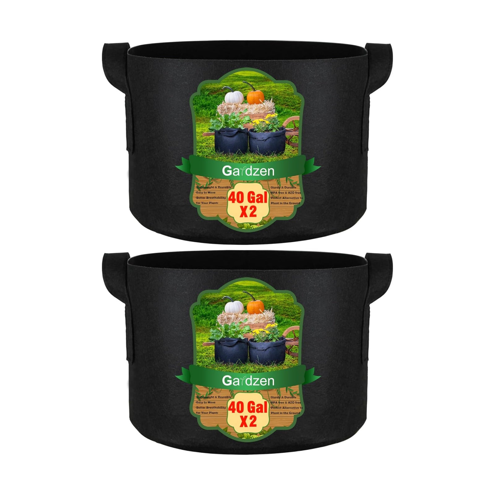 Gardzen 2-Pack 40 Gallon Grow Bags Fabric Pots with Heavy Duty Handles | Excellent Drainage & Breathability, Thickened
