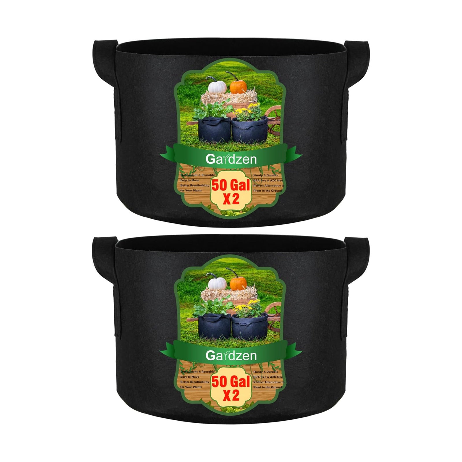 Gardzen 2-Pack 50 Gallon Grow Bags, Aeration Fabric Pots with Handles, Pot for Plants | Excellent Drainage &