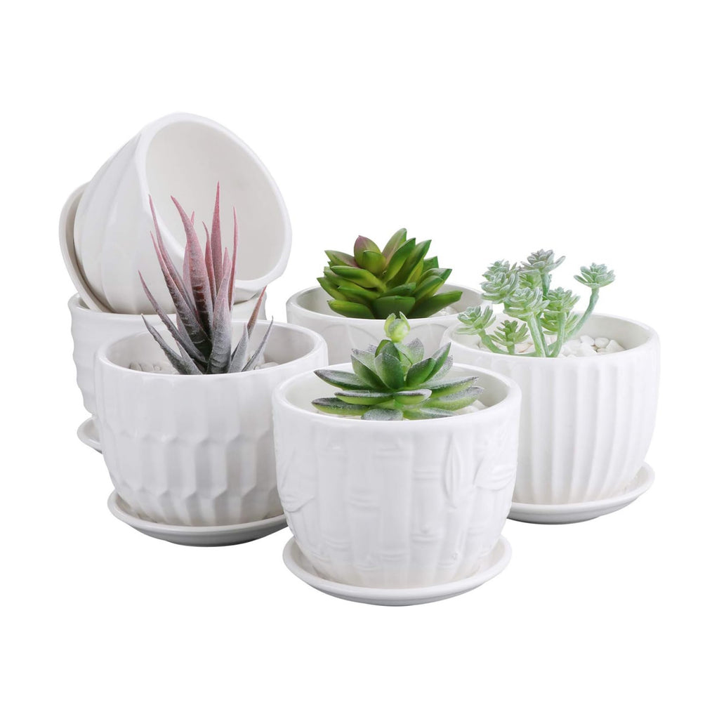 Flower Pots, 4 Inch Cylinder Ceramic Plant Pots with Connected Saucer, Mini Ceramic Planters for Succulent and Little
