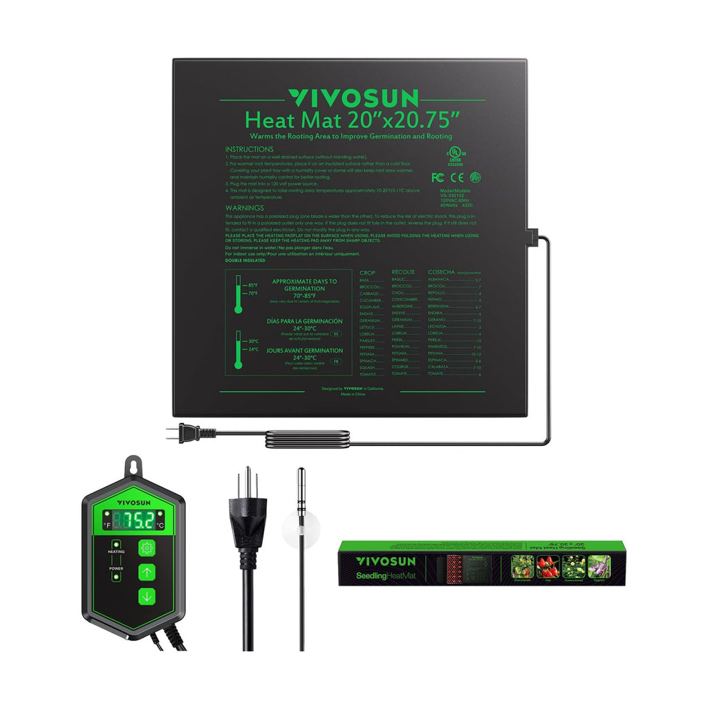 VIVOSUN 20" x 20.75" Seedling Heat Mat and Digital Thermostat Combo Set | UL & MET-Certified Warm Hydroponic Heating