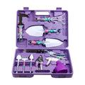 Jhua Garden Tool Set, 10 Pieces Gardening Tools Kit with Purple Flower Print, Ergonomic Handle Trowel Rake Weeder