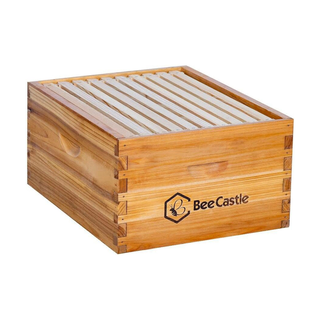BeeCastle Heavy Wax Coated Unassembled Langstroth Deep/Brood Box with Frames and Beeswax Coated Foundation Sheet (10