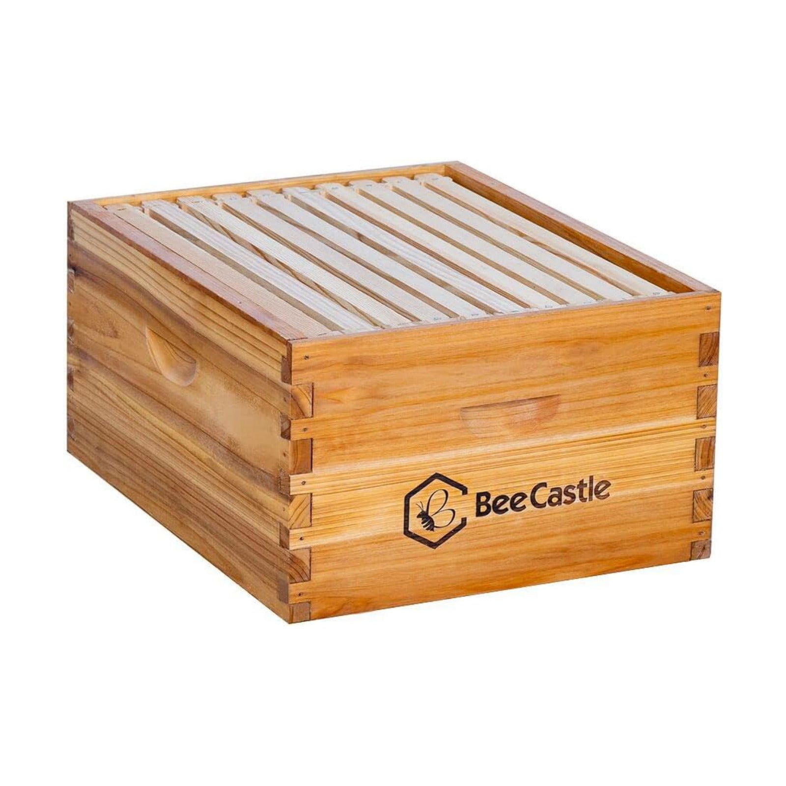 BeeCastle Heavy Wax Coated Unassembled Langstroth Deep/Brood Box with Frames and Beeswax Coated Foundation Sheet (10