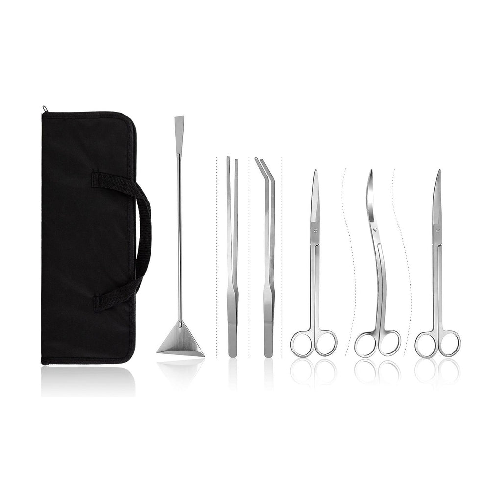 Aquascaping Tools 7 in 1 Kit Aquarium Plant Scissors Tools Set Curved & Waved Scissor Tweezers Spatula Stainless Steel