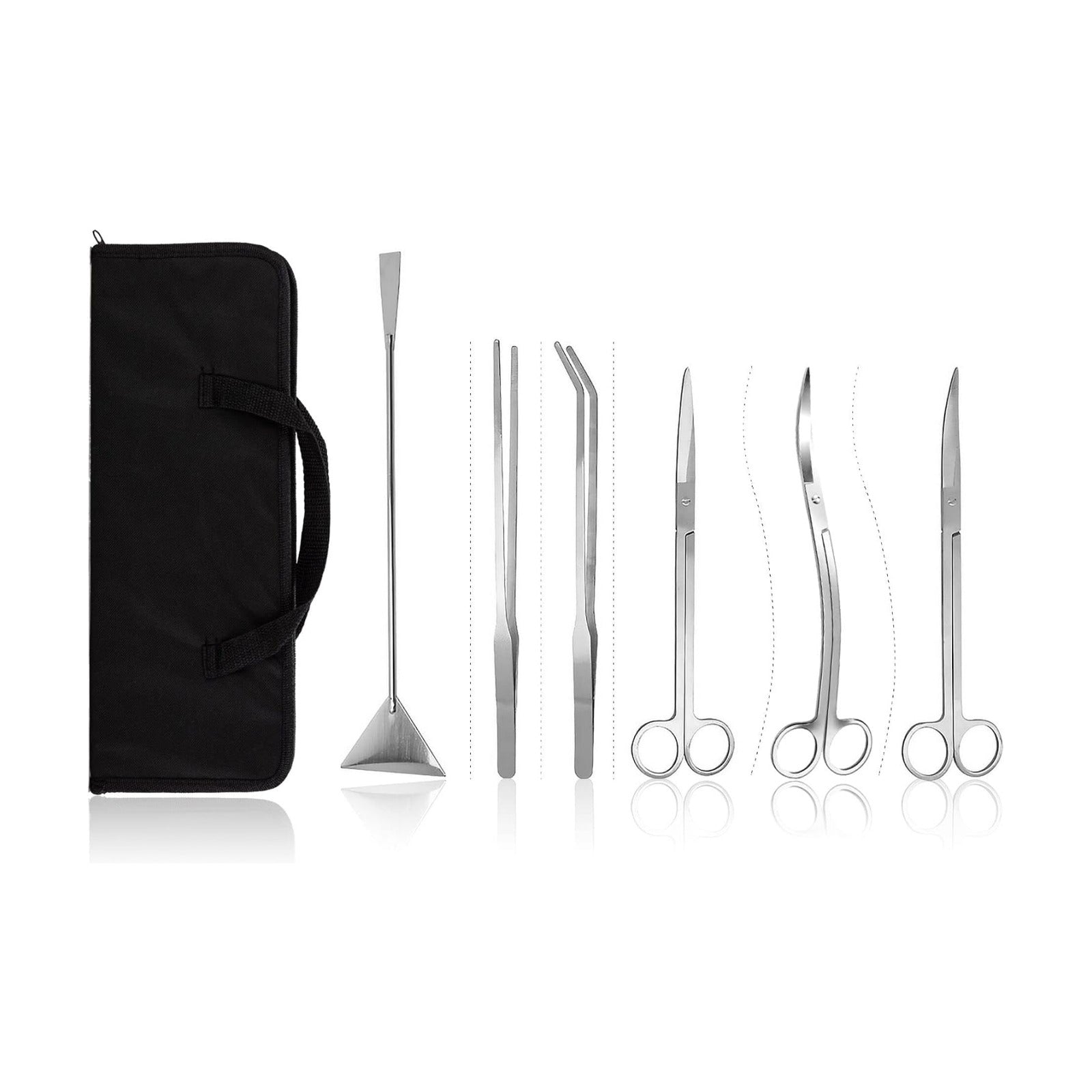 Aquascaping Tools 7 in 1 Kit Aquarium Plant Scissors Tools Set Curved & Waved Scissor Tweezers Spatula Stainless Steel