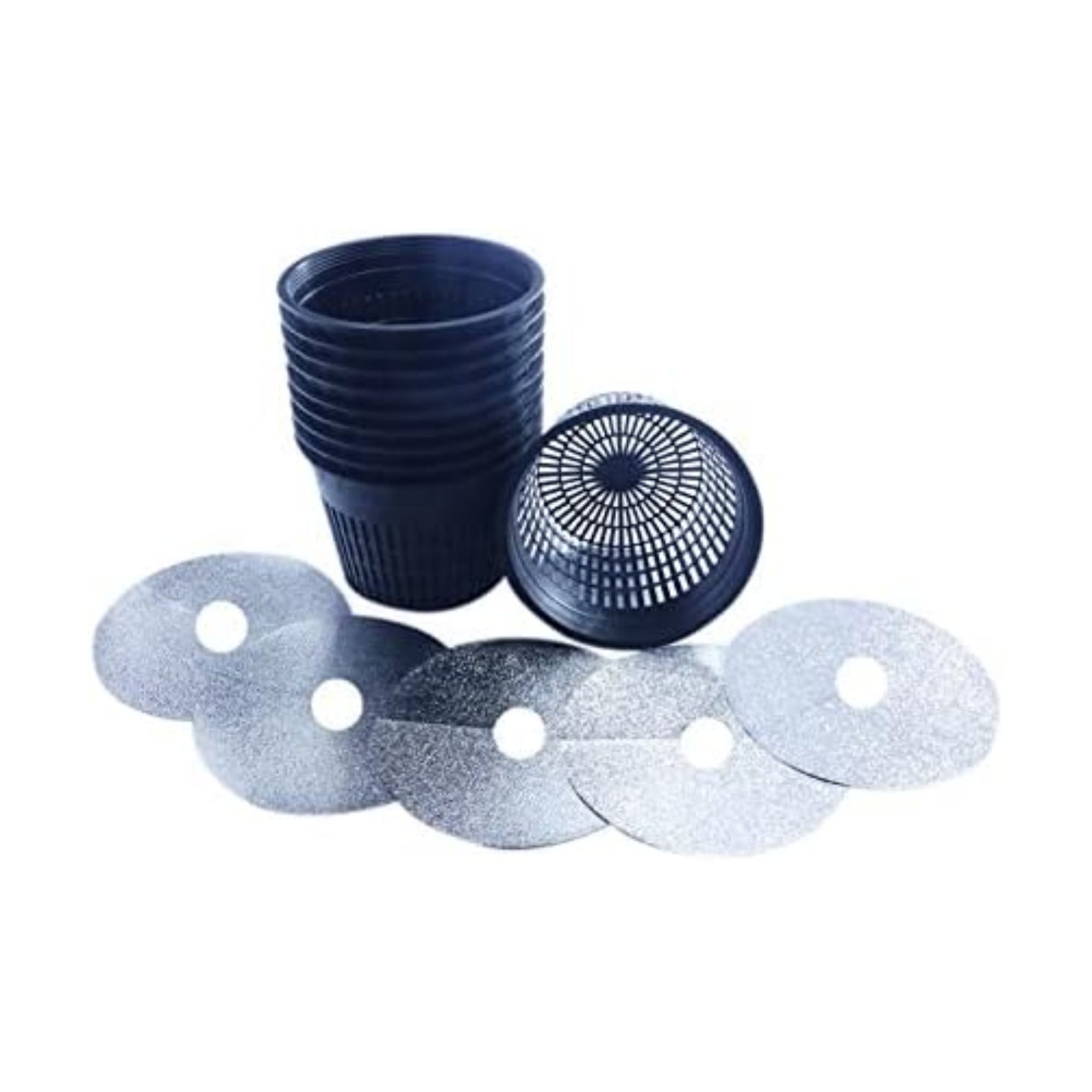 HORTIPOTS Net Pot 6 Inch Raised Center Bottom Mesh Sided with Free Reflective Lids Pack of 10
