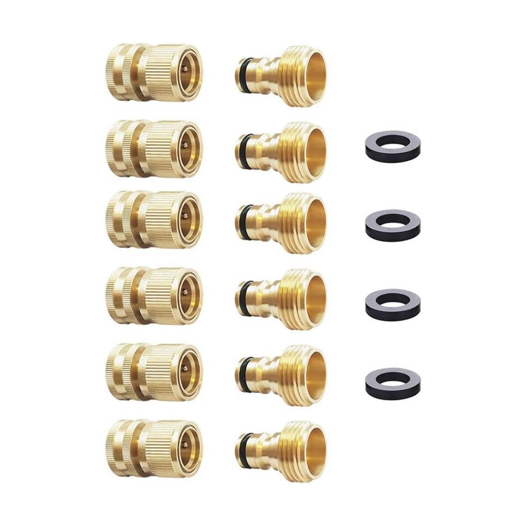 Garden Hose Quick Connect Solid Brass Hose Quick Fitting Easy For Garden Watering No-Leak 3/4 inch GHT (6 Sets)