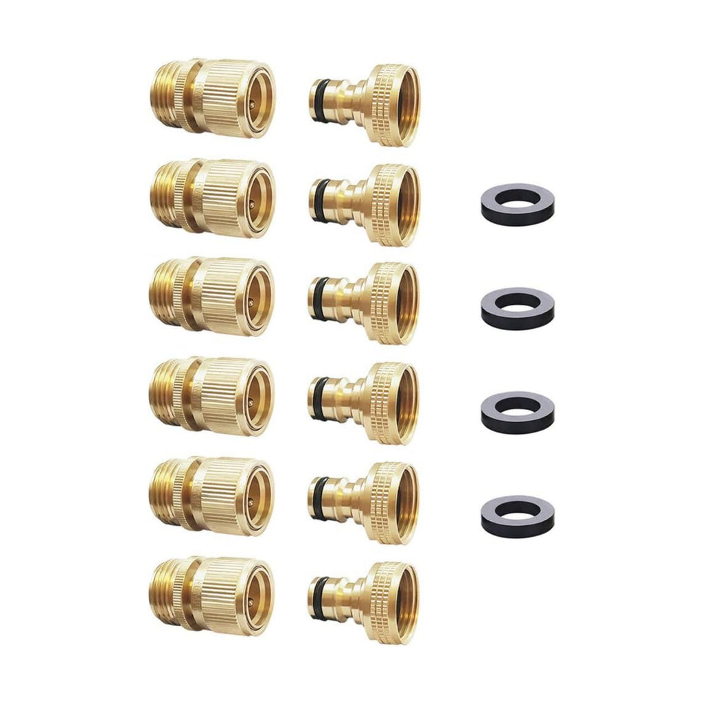 Garden Hose Quick Connect Solid Brass Quick Connector 3/4 inch GHT (6 Sets)