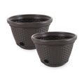 Suncast 2 Pack Decorative Wicker Garden Hose Holder Pot with 4 Drain Holes for 100 Foot Hoses, Java