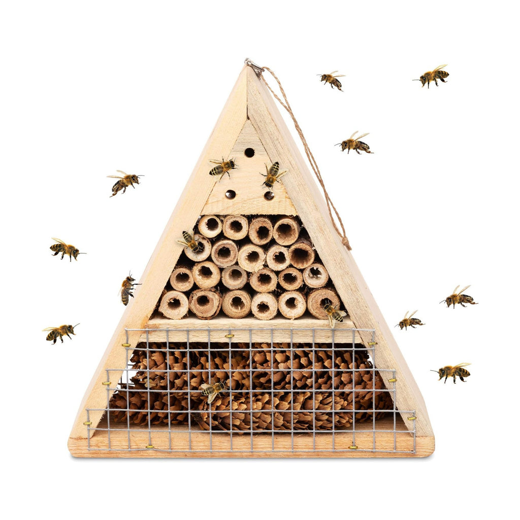 Mason Bee House - Handmade USA Natural Elderberry Bee Hotel - Bee Hive Attracts Peaceful Bee Pollinators to Enhance