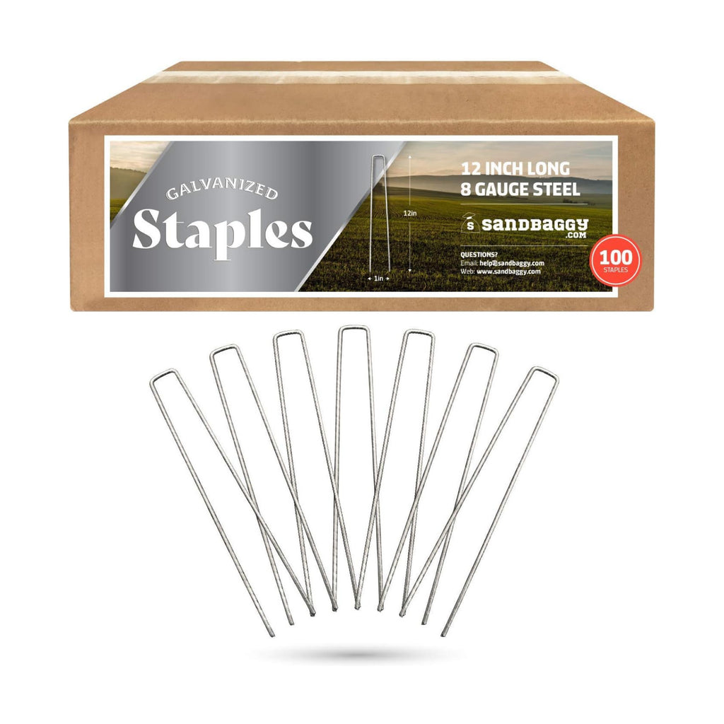 Sandbaggy 12 Inch Rust-Free Landscape Staples ~ Extra Long SOD Garden Stakes Weed Barrier Pins (100 Staples)
