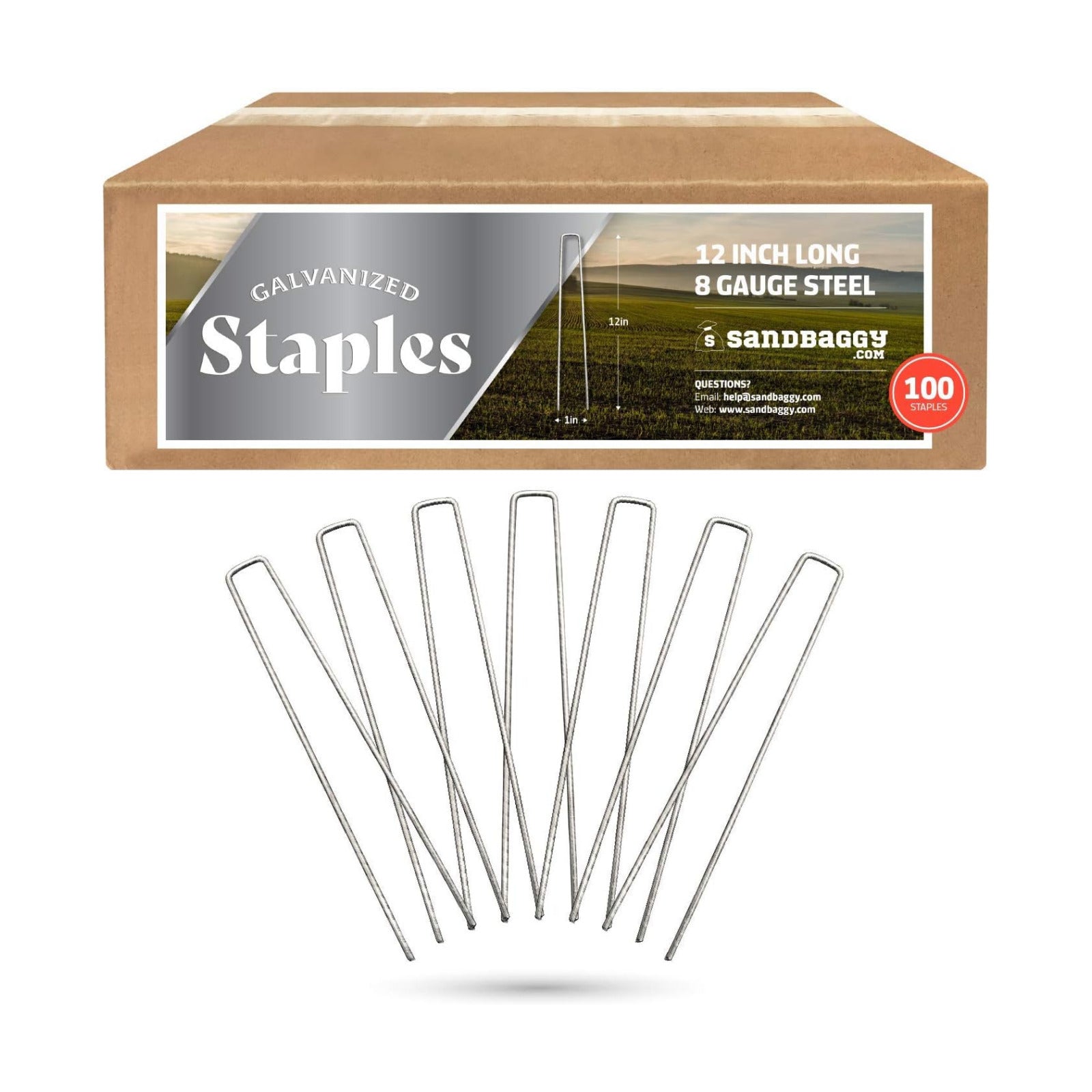 Sandbaggy 12 Inch Rust-Free Landscape Staples ~ Extra Long SOD Garden Stakes Weed Barrier Pins (100 Staples)