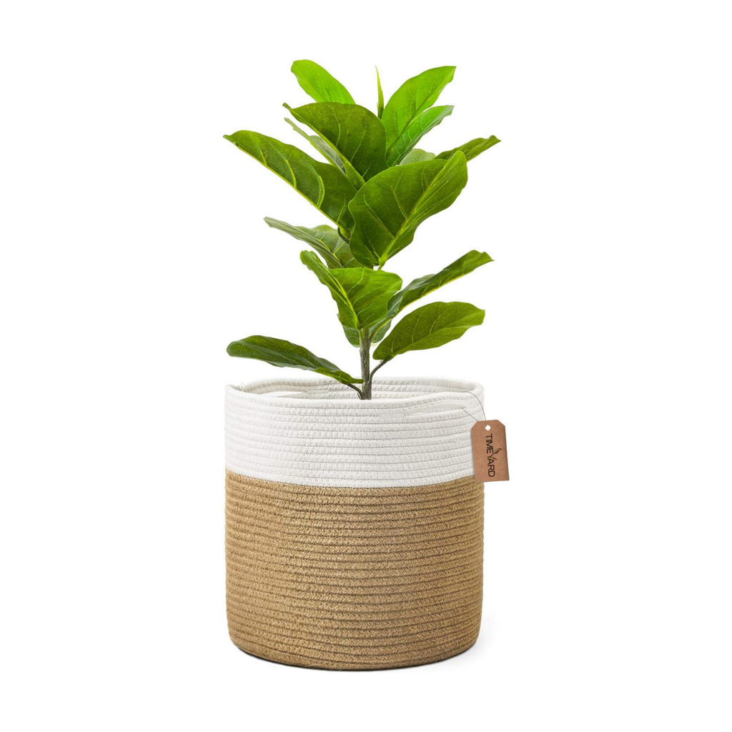 TIMEYARD Large Plant Basket, Planter for Indoor Plants, Jute Mixed White | 12" x 12" Storage Organizer Basket Rustic