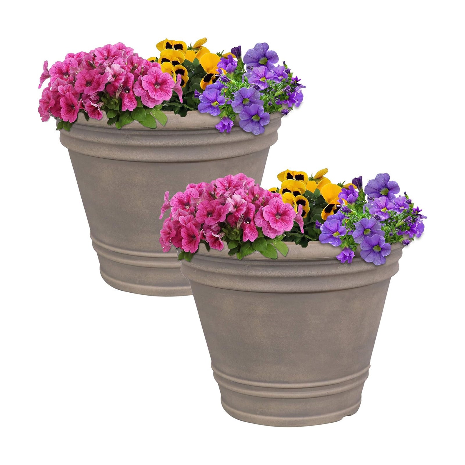 Sunnydaze Franklin 20'' Large Plastic Planter Pot for Plants, Beige, 2pk | 10.6-Gallon Capacity, Large Plastic Planter