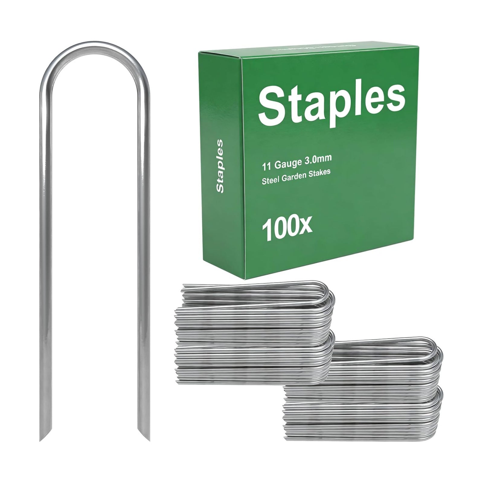U Shaped Garden Stakes 6 Inch, Galvanized Landscape Staples for Tube | 11 Gauge 100 Pack Drip Line Irrigation Tubing