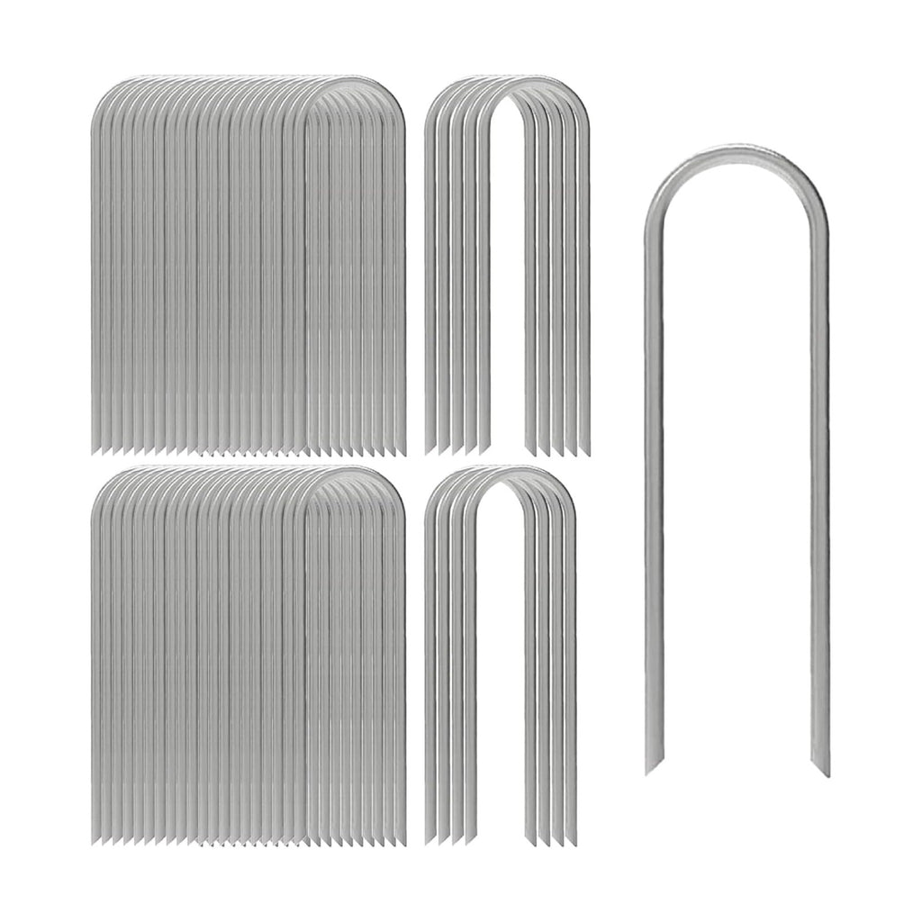 U Shaped Garden Stakes 12 Inch, Galvanized Landscape Staples for Tube | 50 Pack Heavy Duty Yard Ground Spikes 11 Gauge