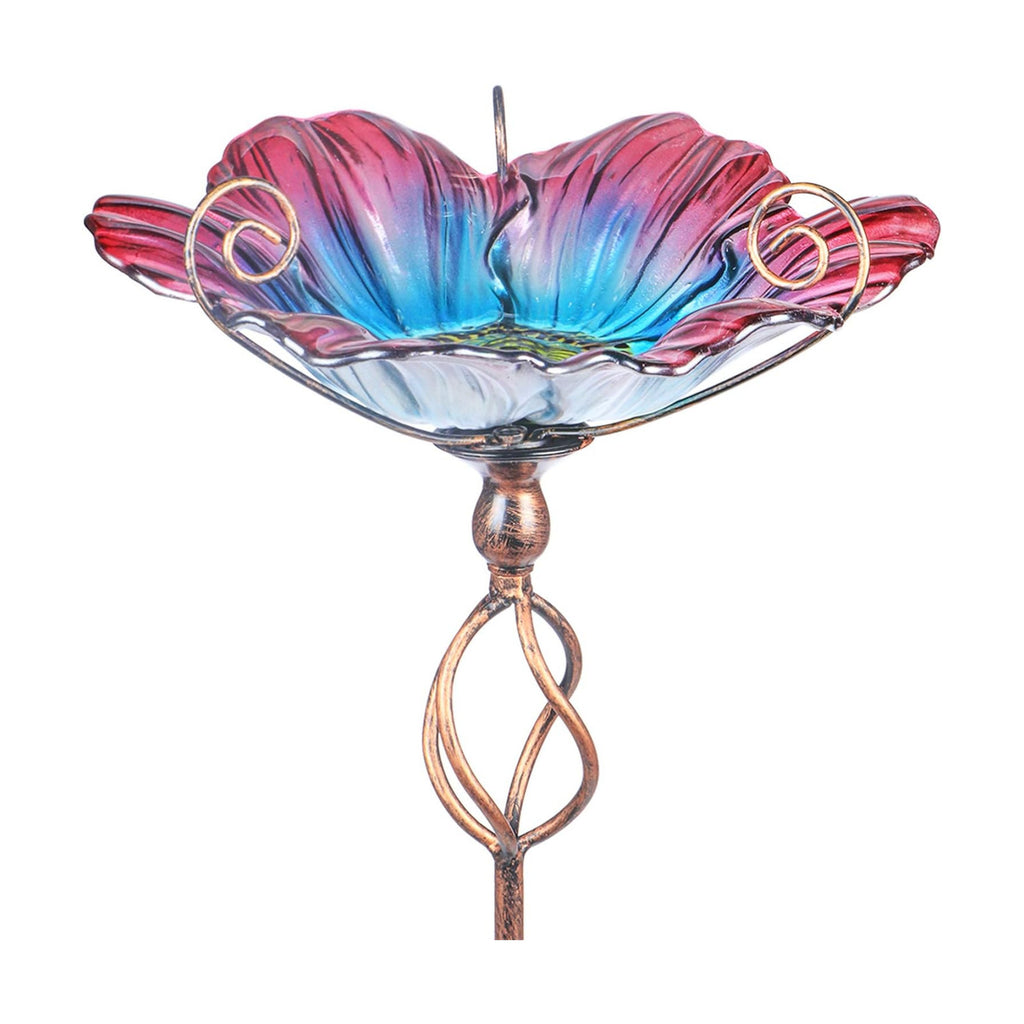 Glass Birdbath Birdfeeder with Metal Stake Garden Yard Outdoor | 31inch height stain glass bird bath for outside