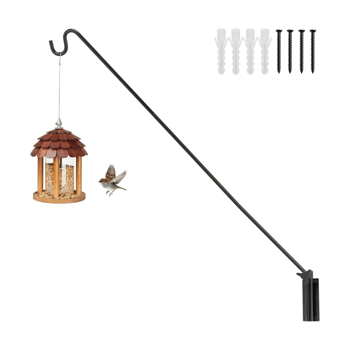 ERYTLLY Extended Reach Deck Hook Wall Pole Wall Mounted, Extensible and Adjustable 28 inch to 43 inch Bracket for Hanging Bird Feeder,Plants,Wind Chimes,Lanterns