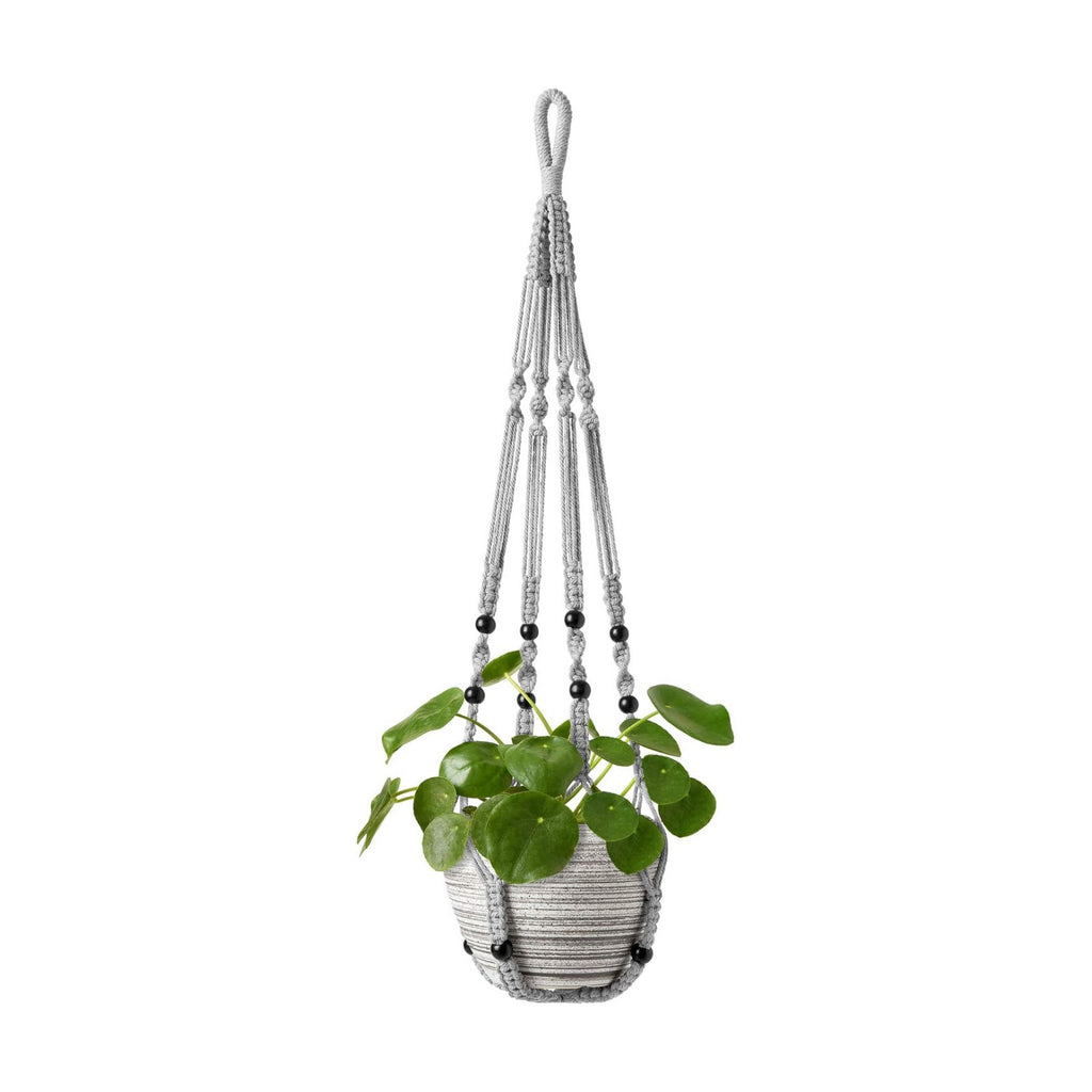 Mkono Macrame Plant Hanger Indoor 35 Inch Hanging Planter Basket Grey 1Pc