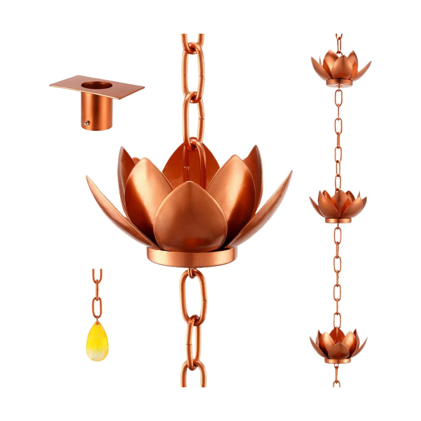 Oak Leaf Rain Chain with Adapter, 8.5ft | Adjustable Lotus Rain Catcher Chain for Gutters Outside Downspout, for Divert