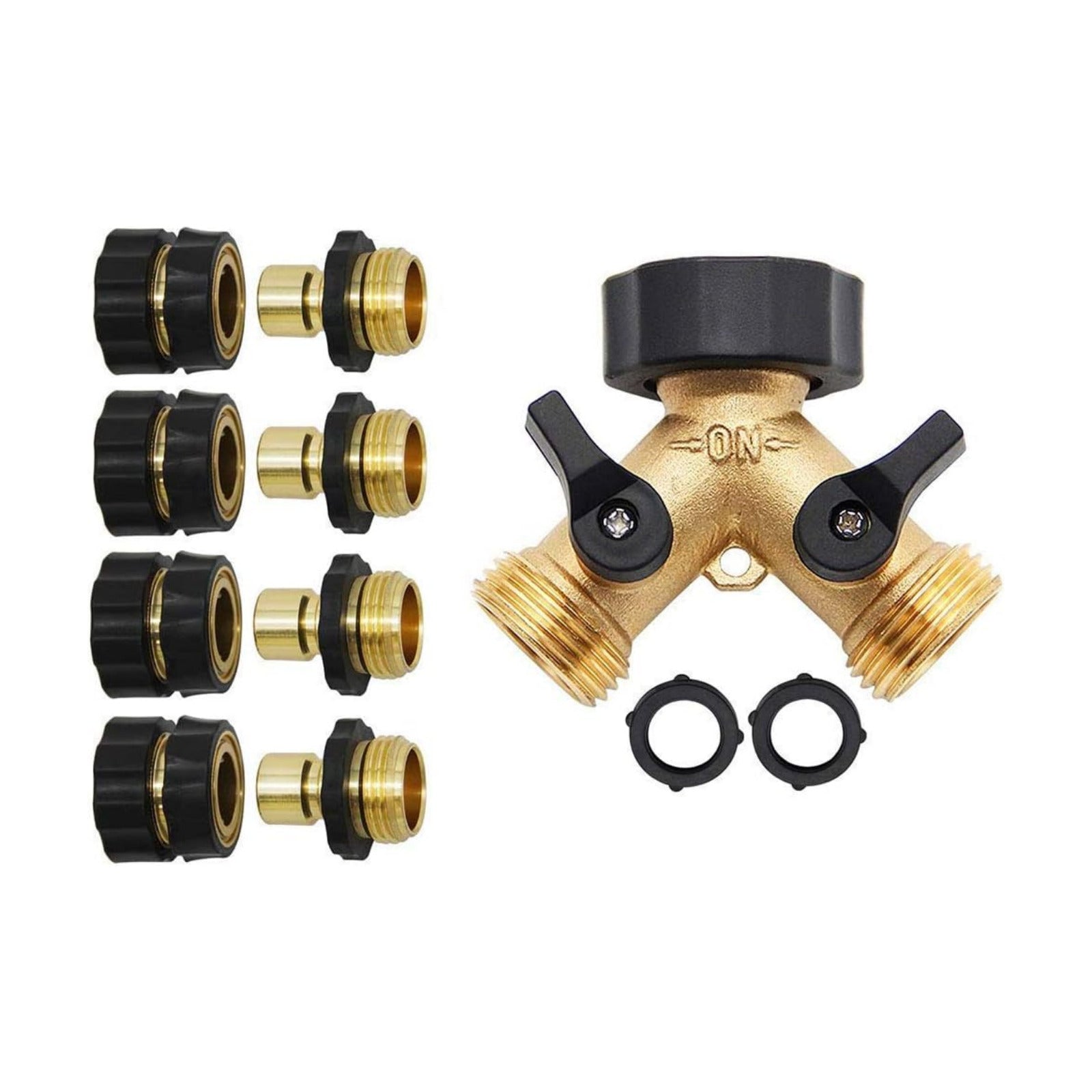 Twinkle Star 3/4 Inch Garden Hose Fitting Quick Connector Set, 4 Set | Garden Hose Splitter 2 Way, Y Connector Brass