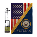 Home of Navy Burlap Garden Flag - Set with Stand Armed Forces USN Seabee United State American Military Veteran Retire